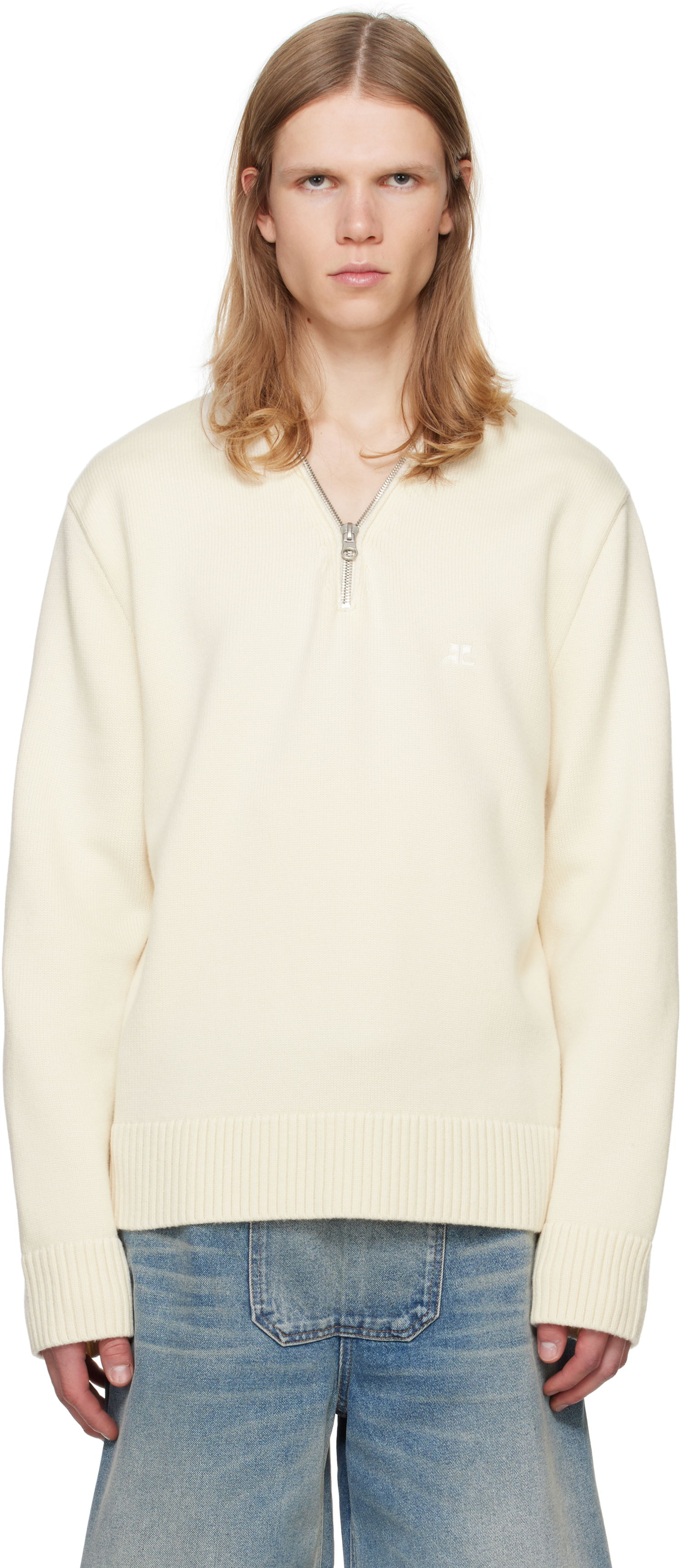 Пуловер Courrèges Zipped Wool Sweater Бяло | 324MPU179FI0036, 0