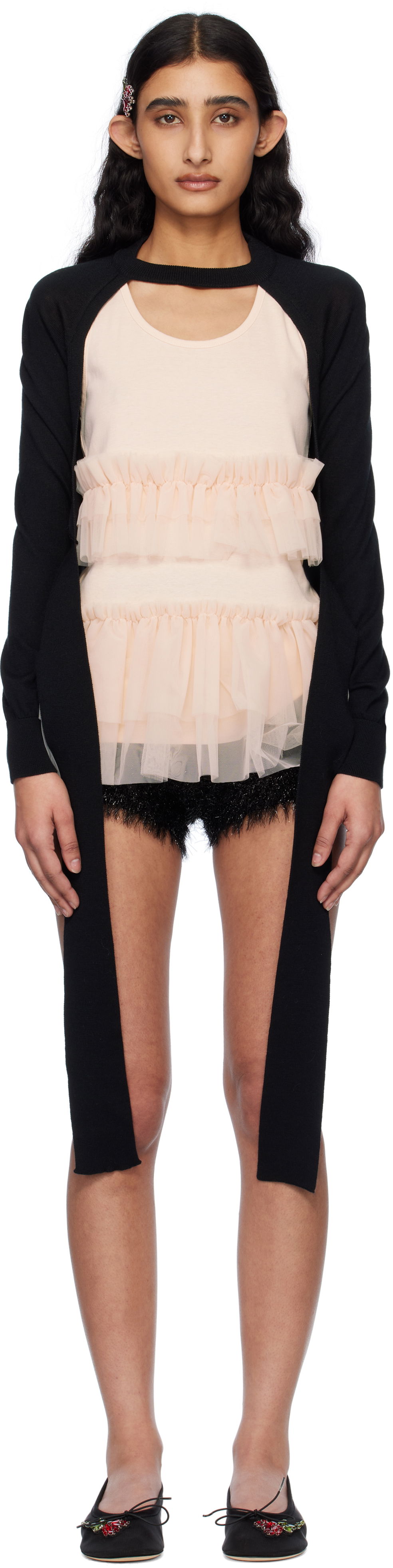 Пуловер Simone Rocha Simone Rocha Cropped Cut-Out Cardigan Черно | KMK20 0647, 0