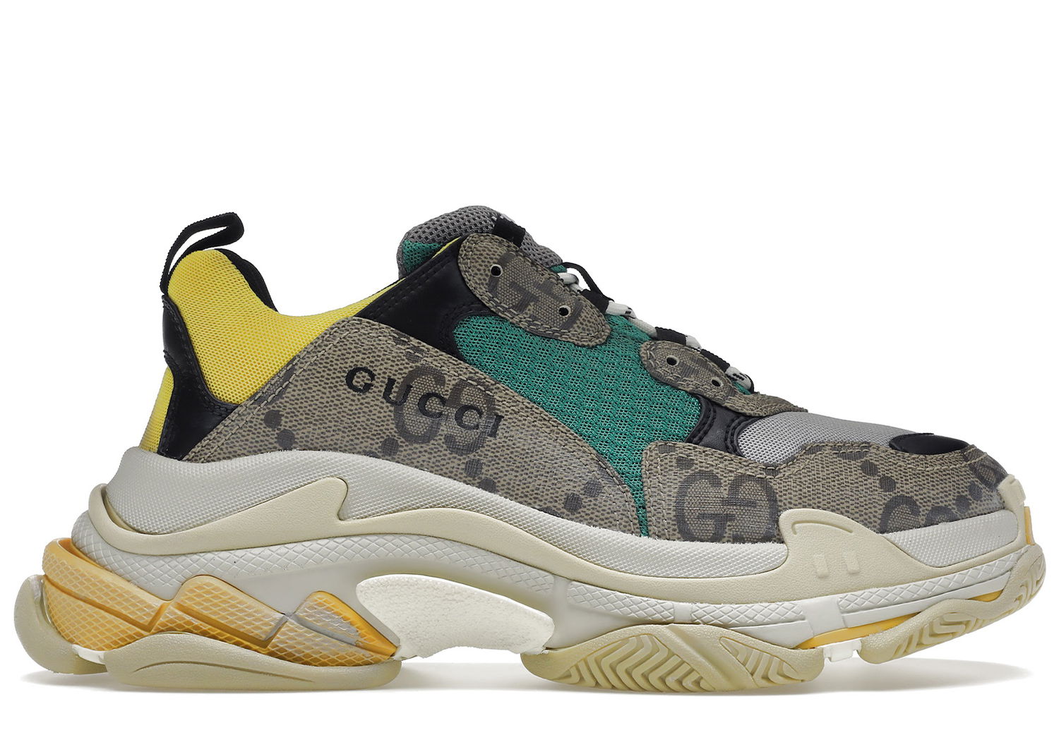 Кецове и обувки Gucci Balenciaga x The Hacker Project Triple S "Beige Green Yellow" Сиво | 681067UMO20 9766, 0