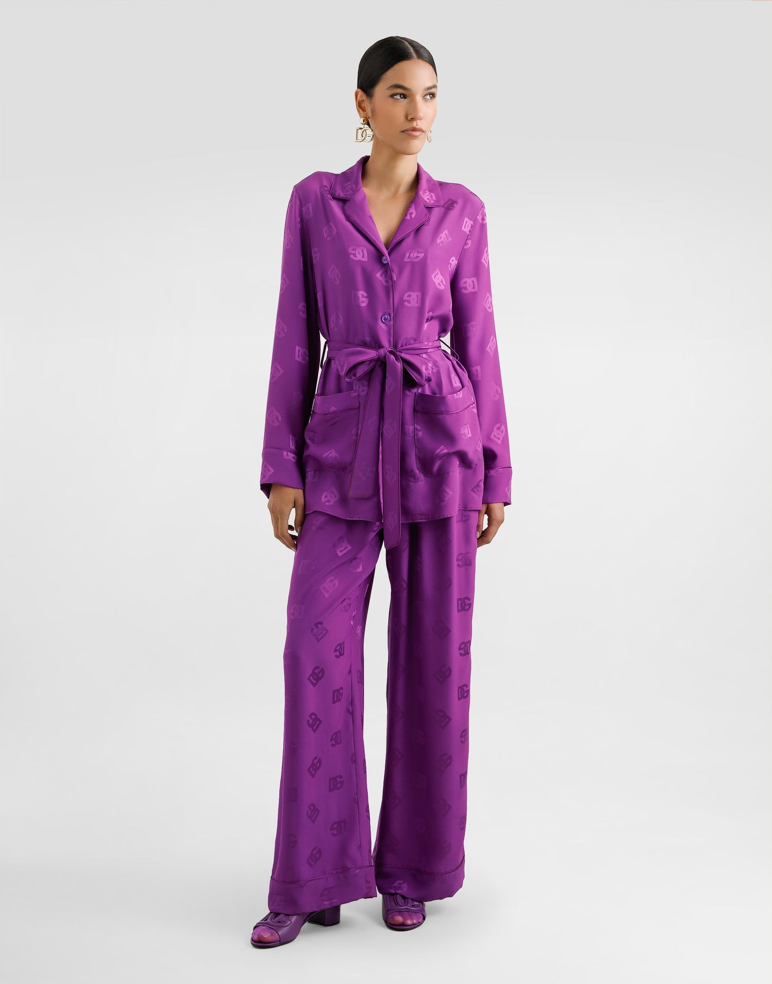 Панталони Dolce & Gabbana Dolce & Gabbana Silk Jacquard Vanity Logo Pants Лилаво | FTAMPTFJ1JOF0571, 1