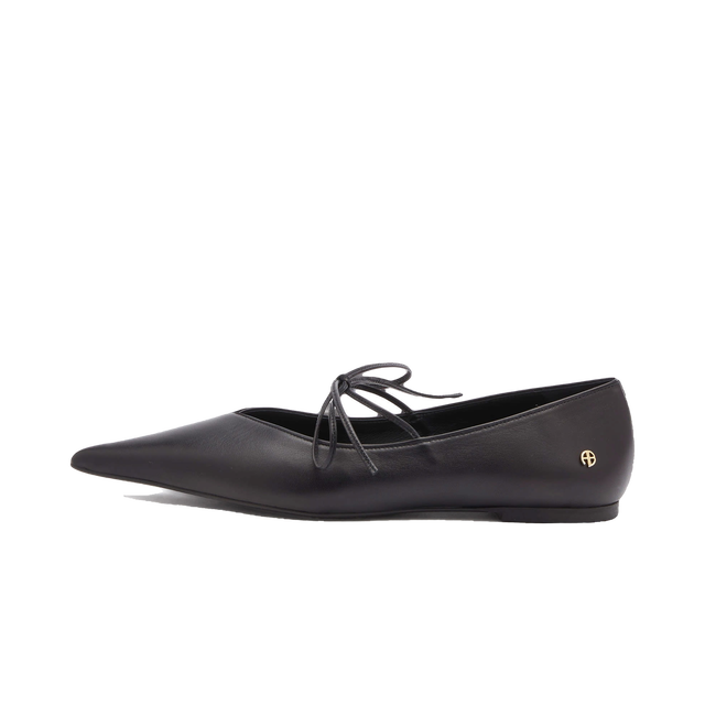 Nikki Black Leather Flats