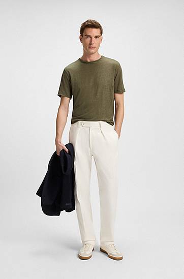 Тениска BOSS BECKHAM x BOSS Linen T-Shirt Зелено | 50552243, 1