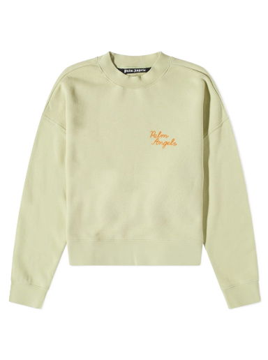 Пуловер Palm Angels Back Spray Palm Embroidered Logo Crewneck Зелено | PMBA026F22FLE0085155