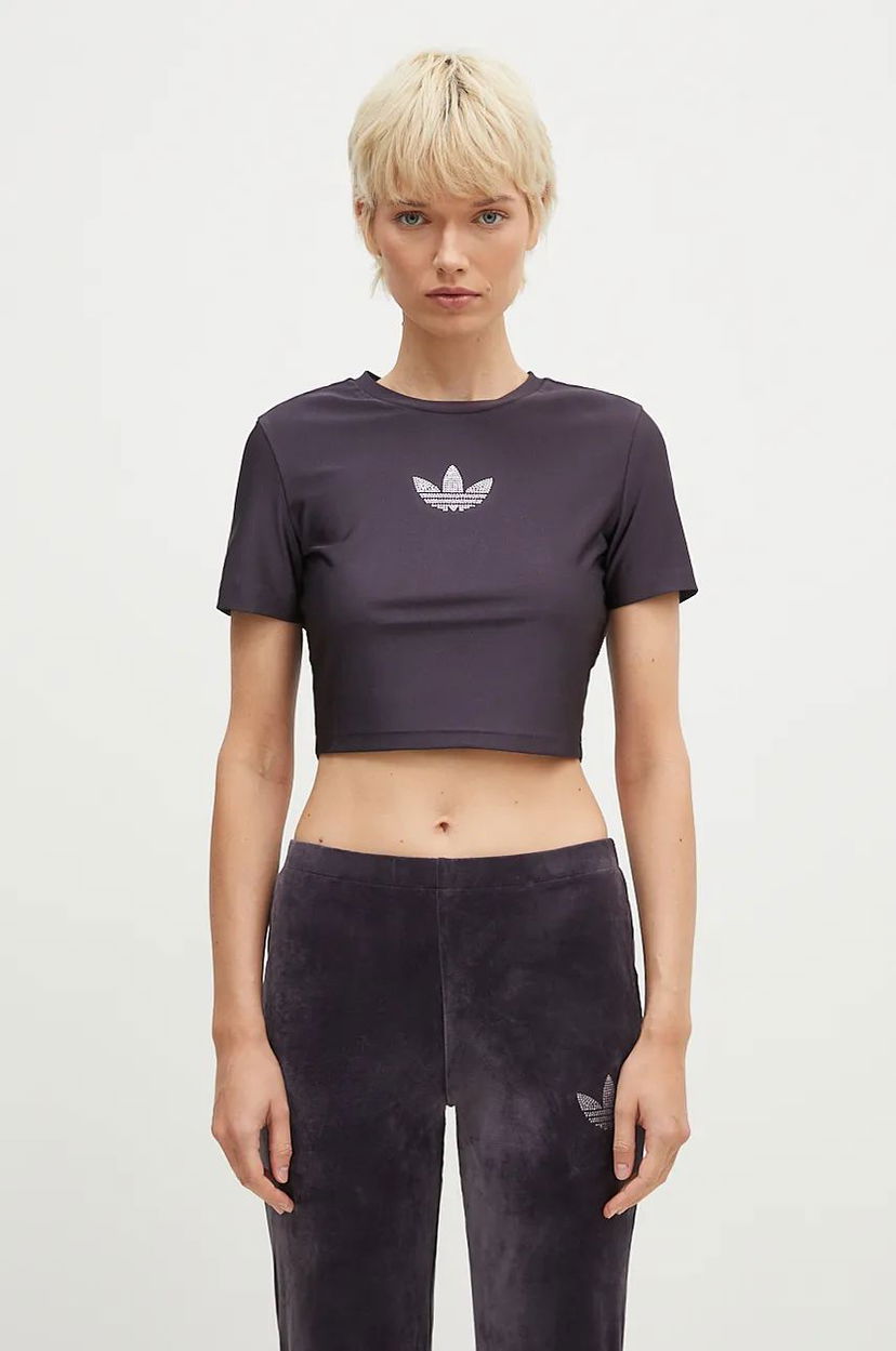 Съкратен топ adidas Originals Crop Top With Print Лилаво | IZ3439