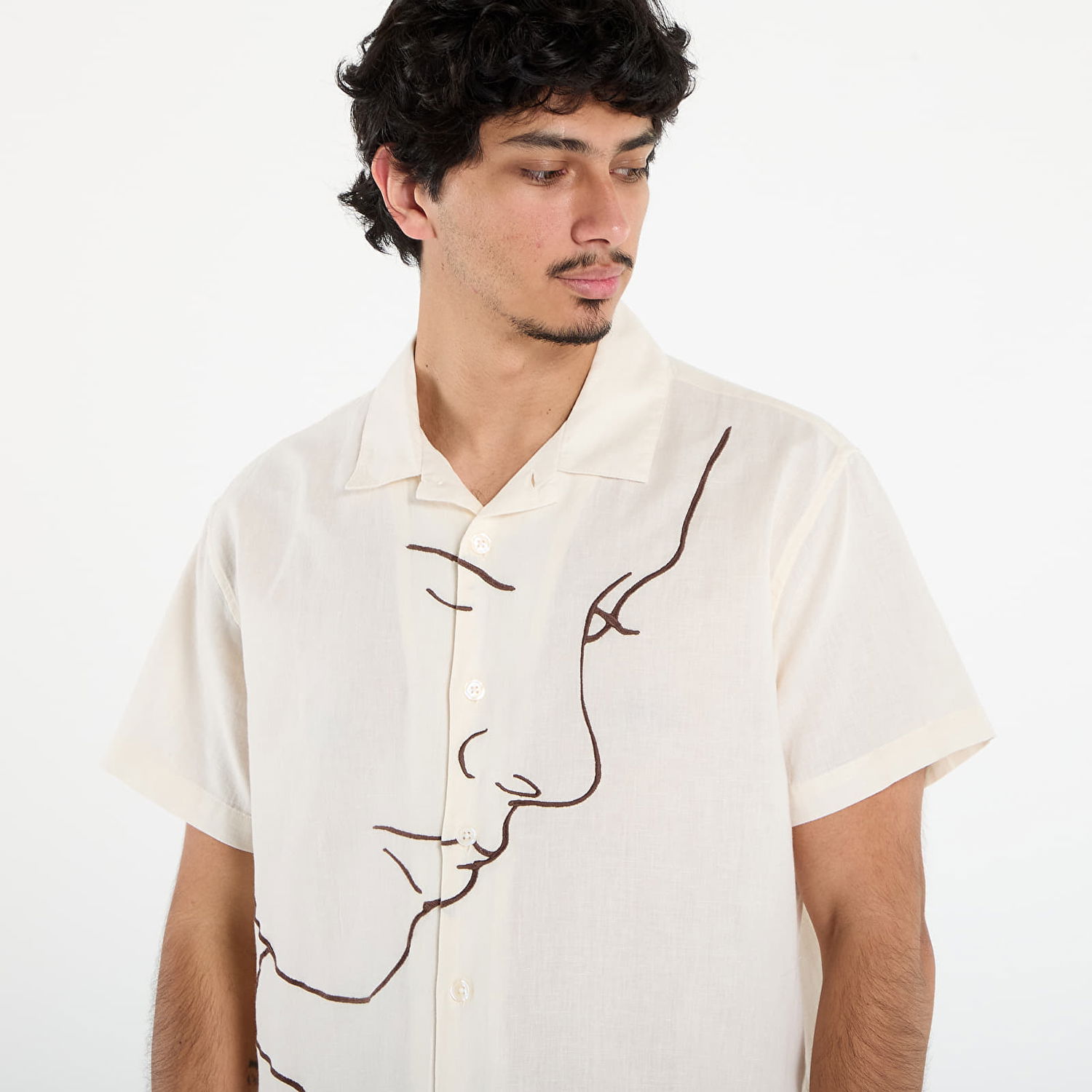 Риза OBEY Frances Short Sleeve Cuban Collar Line Art Woven Shirt Бежово | 181210130-UNM, 1