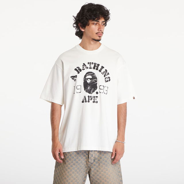 A BATHING APE Screen Print College Relaxed Fit Short Sleeve Tee Ivory