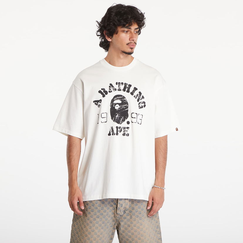 Тениска BAPE A BATHING APE Screen Print College Relaxed Fit Short Sleeve Tee Ivory Бяло | 001TEK801320M IVY