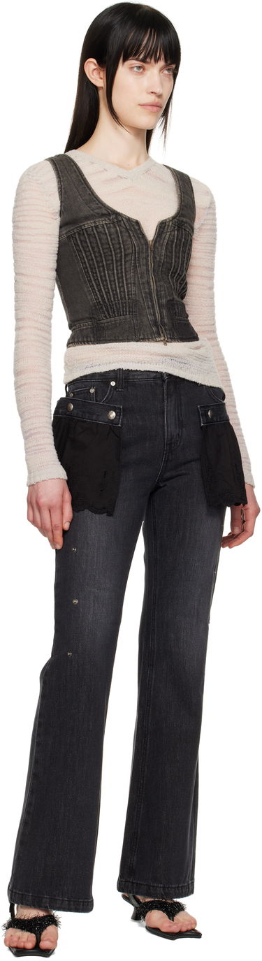 Дънки Andersson Bell Andersson Bell Flower Lace Attached Bootcut Jeans Черно | apa796w, 3