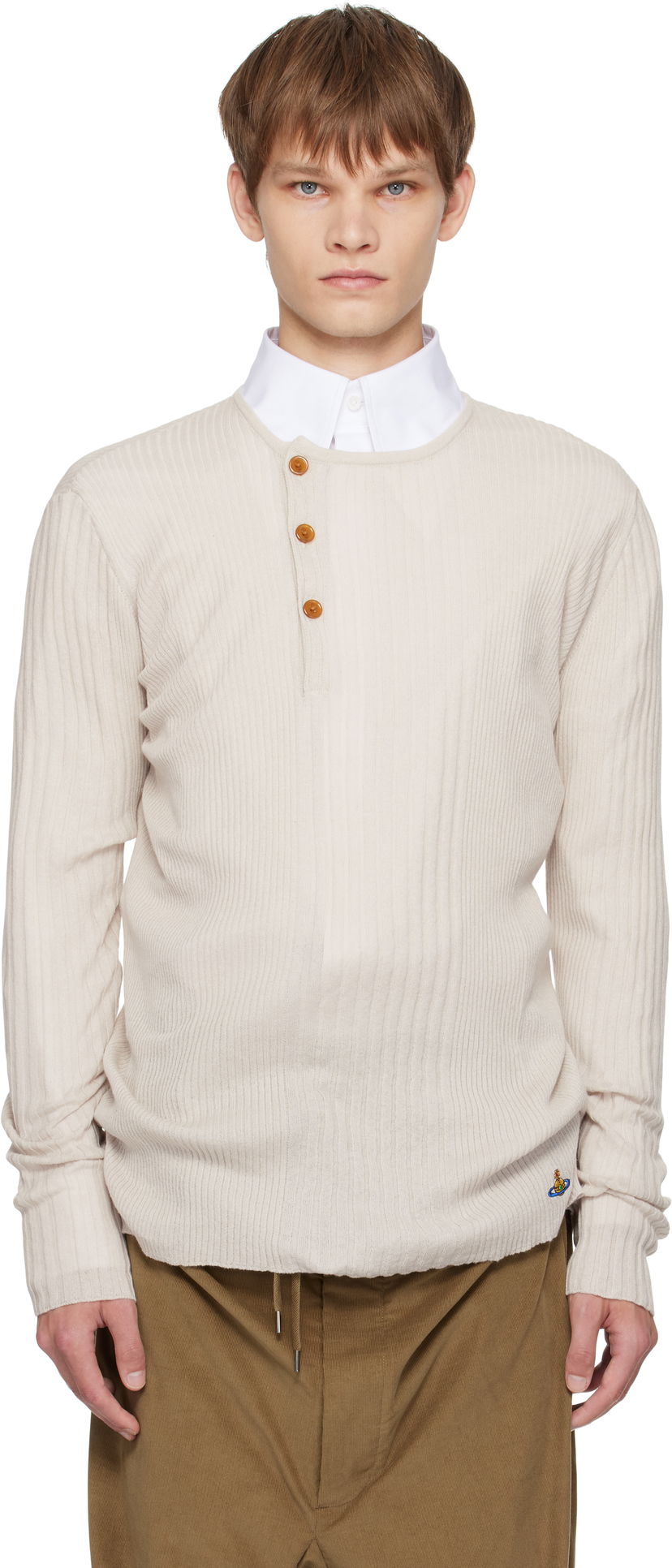 Пуловер Vivienne Westwood Vivienne Westwood Tegan Henley Knit Top Бежово | 2701002N-Y003M-