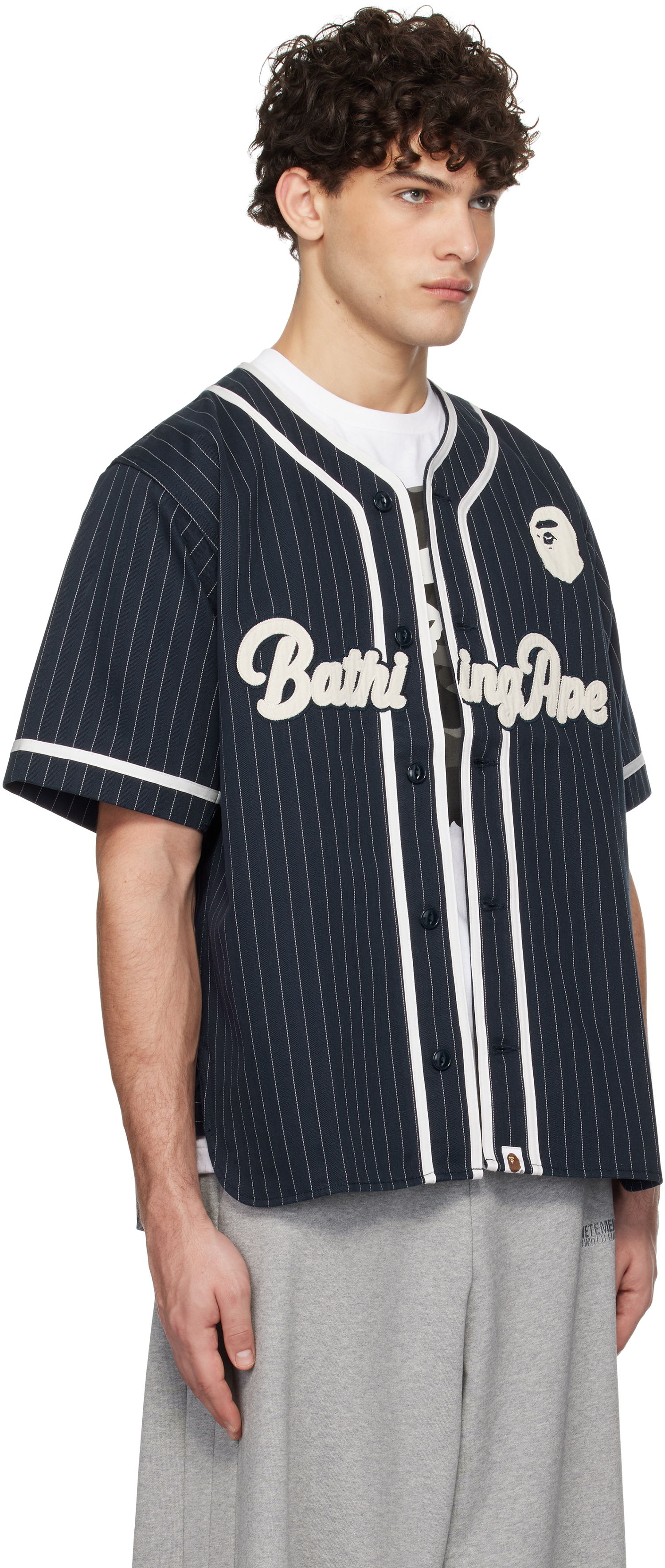 Фланелка BAPE Pinstripe Baseball Jersey Shirt Тъмно синьо | 001SRK801001M, 1