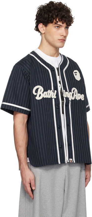 Фланелка BAPE Pinstripe Baseball Jersey Shirt Тъмно синьо | 001SRK801001M, 1