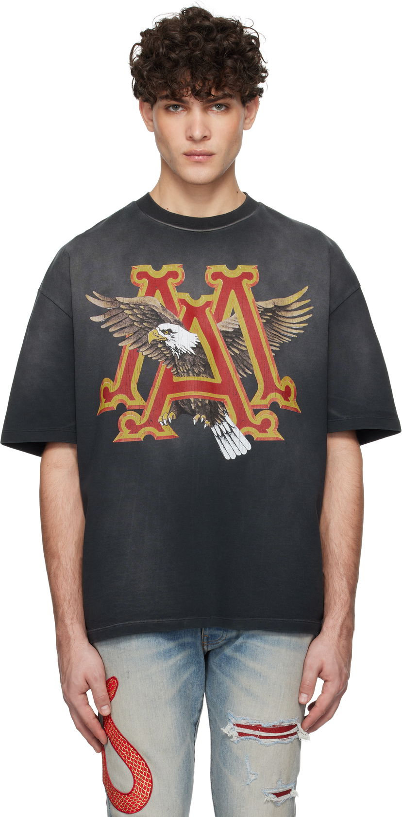 Тениска AMIRI Vintage Eagle Graphic Oversized T-Shirt Сиво | AMJYTE1127