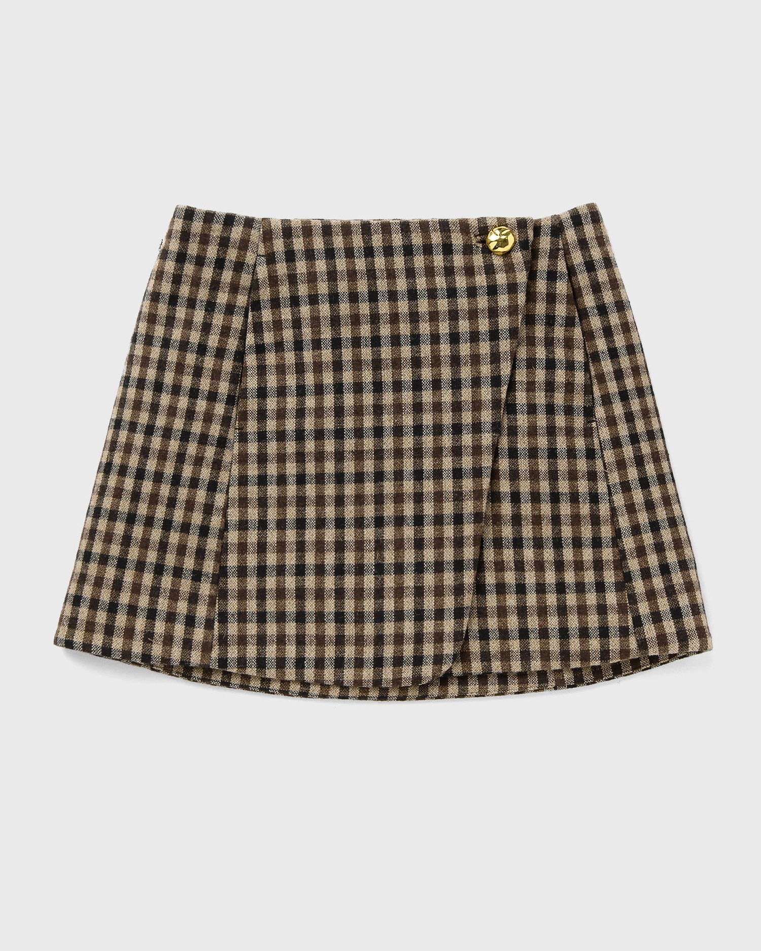 Пола GANNI Wool Blend Plaid Wrap Skirt Кафяво | W0655-979, 0