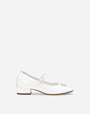 Кецове и обувки Dolce & Gabbana Dolce & Gabbana Patent Leather Ballet Flats With Heel with DG Logo Бяло | D11034A132887682, 0