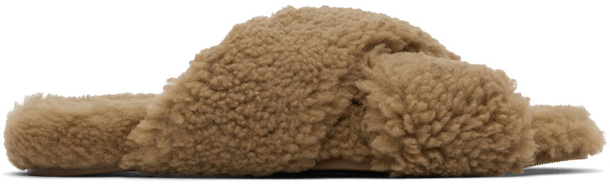 Облекло Yves Salomon Yves Salomon Curly Merino Slippers Кафяво | 25W23WAA162XXMECL, 0