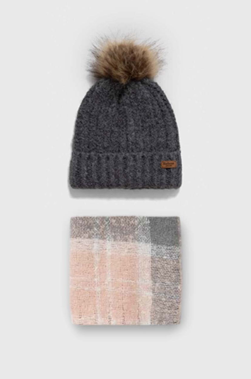 Шапка Barbour Knitted Pom-Pom Beanie Hat and Scarf Set Сиво | LGS0077