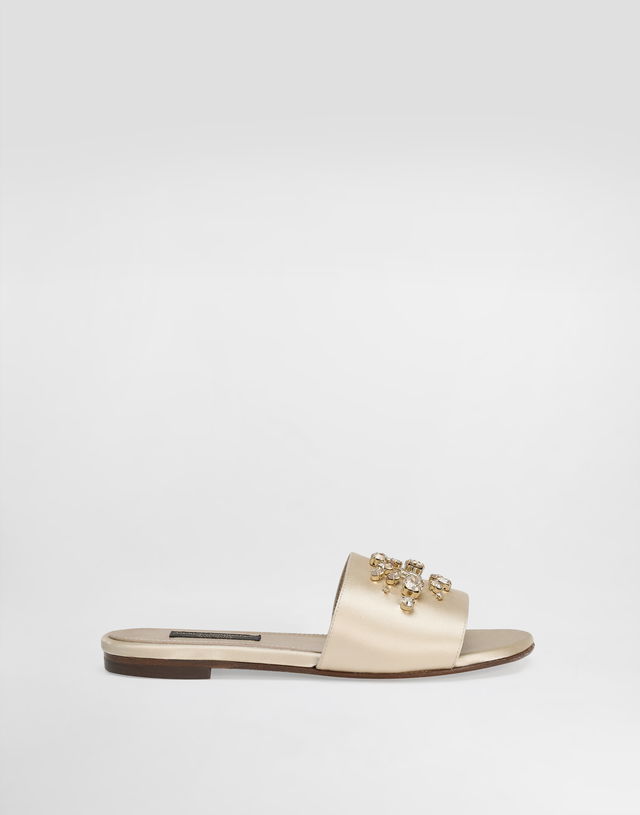Dolce & Gabbana Flat Satin Sliders with Crystals