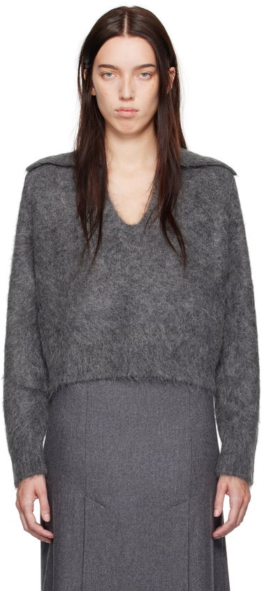Пуловер Loulou de Saison Loulou de Saison Ambrose Cropped Collared Sweater Сиво | AMBROSE, 0