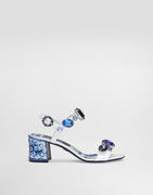 Dolce & Gabbana Patent Leather Sandals with Jewels and Floral Heel