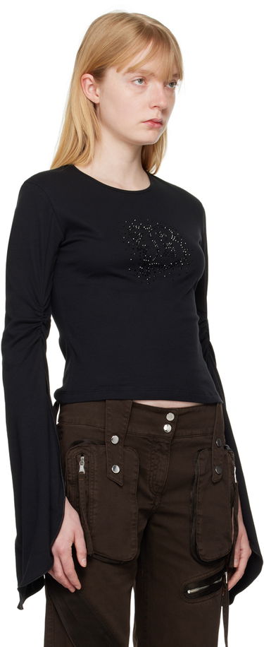 Тениска Blumarine White Crystal-Cut Long Sleeve T-Shirt Бяло | P444T034A, 4