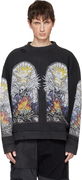 Distressed Stained Glass Winged Skull Flame Pullover Sweatshirt