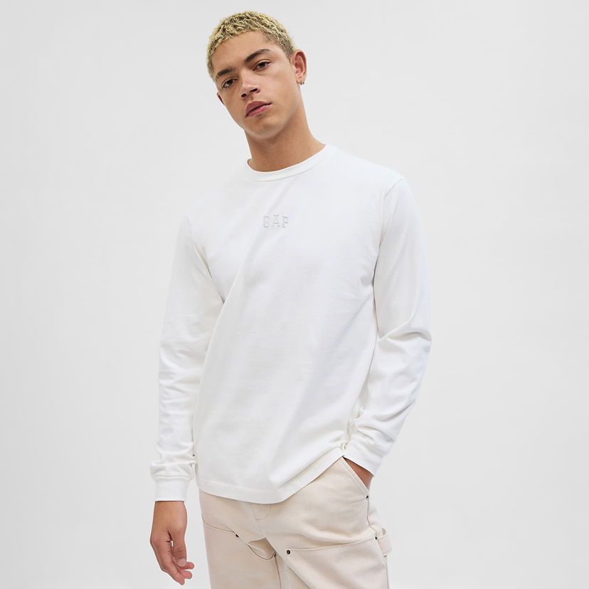 Тениска GAP Longsleeve Logo Tee Бяло | 776692-02