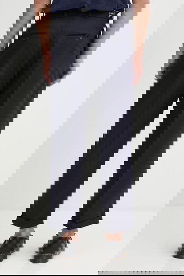 Панталони Drôle de Monsieur Drôle de Monsieur Wool Blend Pleated Cropped Trousers Тъмно синьо | I.BP192.WV008, 2