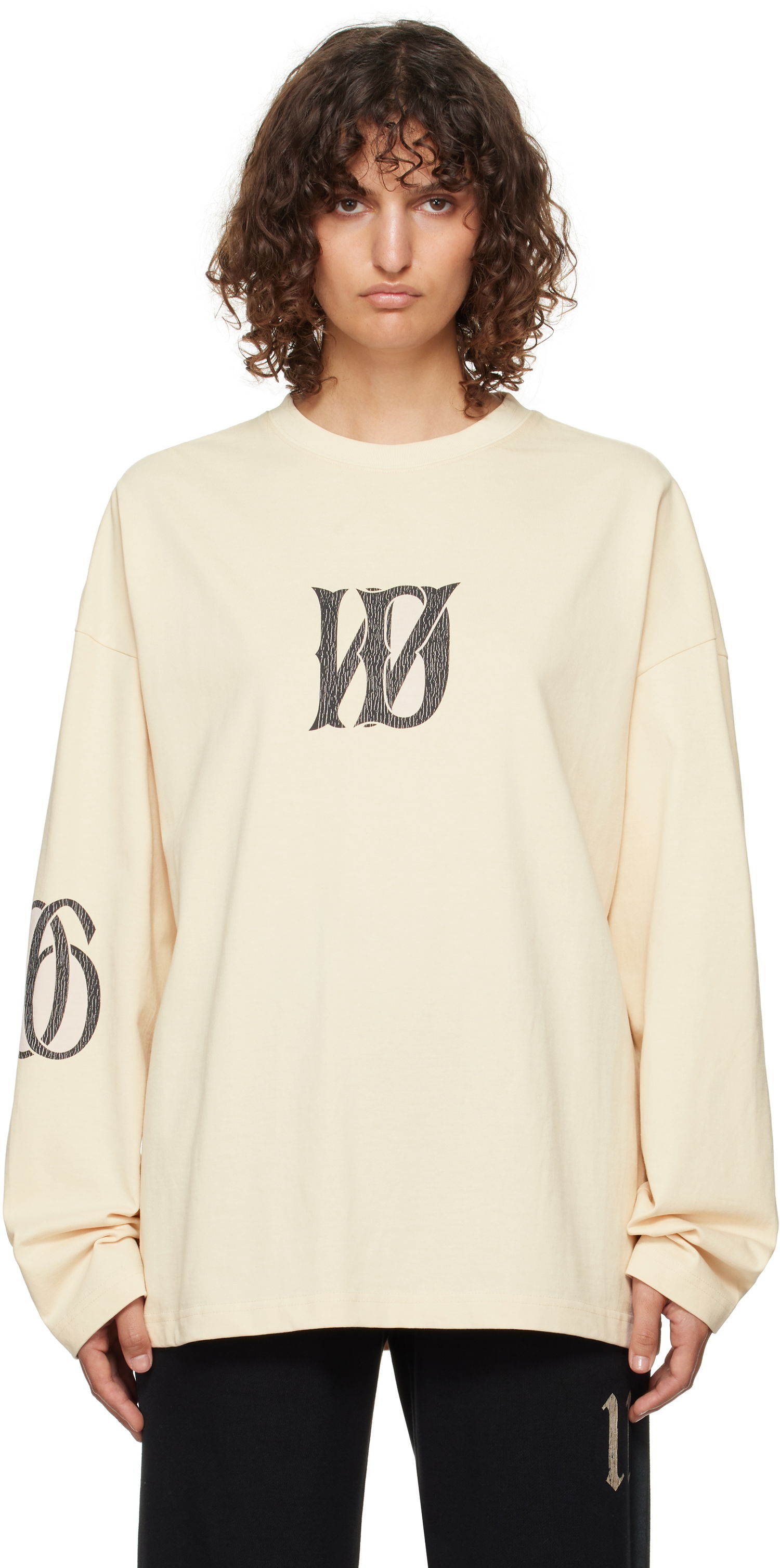 Тениска We11done Letter Logo Print Long-Sleeved T-Shirt Бежово | WD-TT3-24-746-U-BG, 0