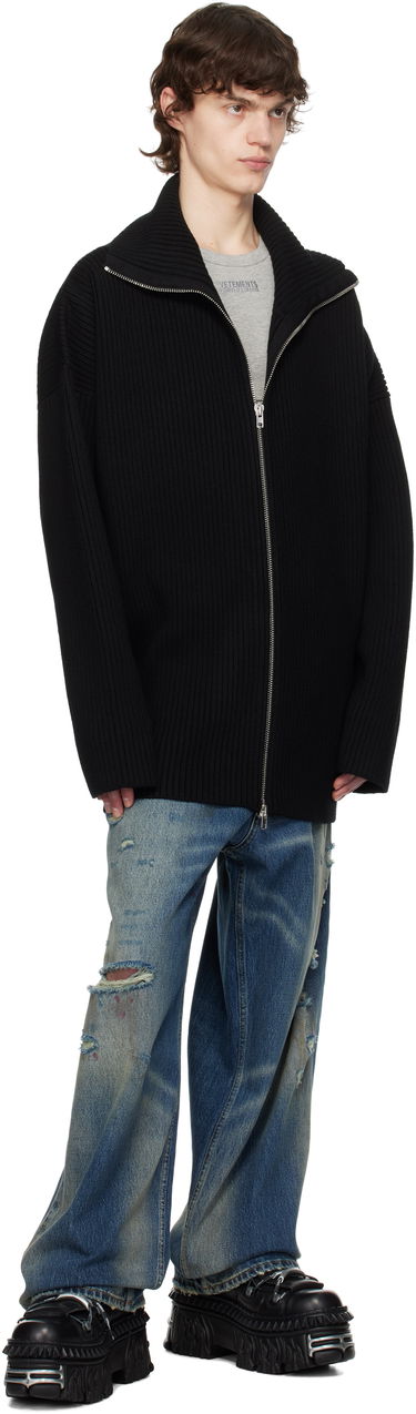 Пуловер VETEMENTS VETEMENTS Zip-Up Ribbed Knit Sweater Черно | UA66KN170B, 3