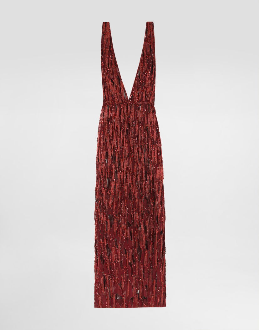 Pокля Dolce & Gabbana Dolce & Gabbana Embroidered Fringe Dress Червено | F60EGZGDDG1S8400