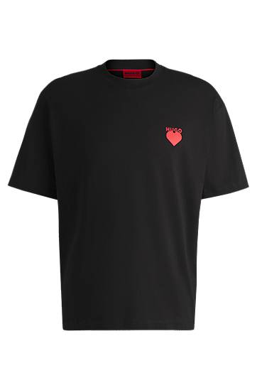 Тениска BOSS HUGO Cotton-jersey T-shirt with Heart Artwork Черно | 50530557, 0