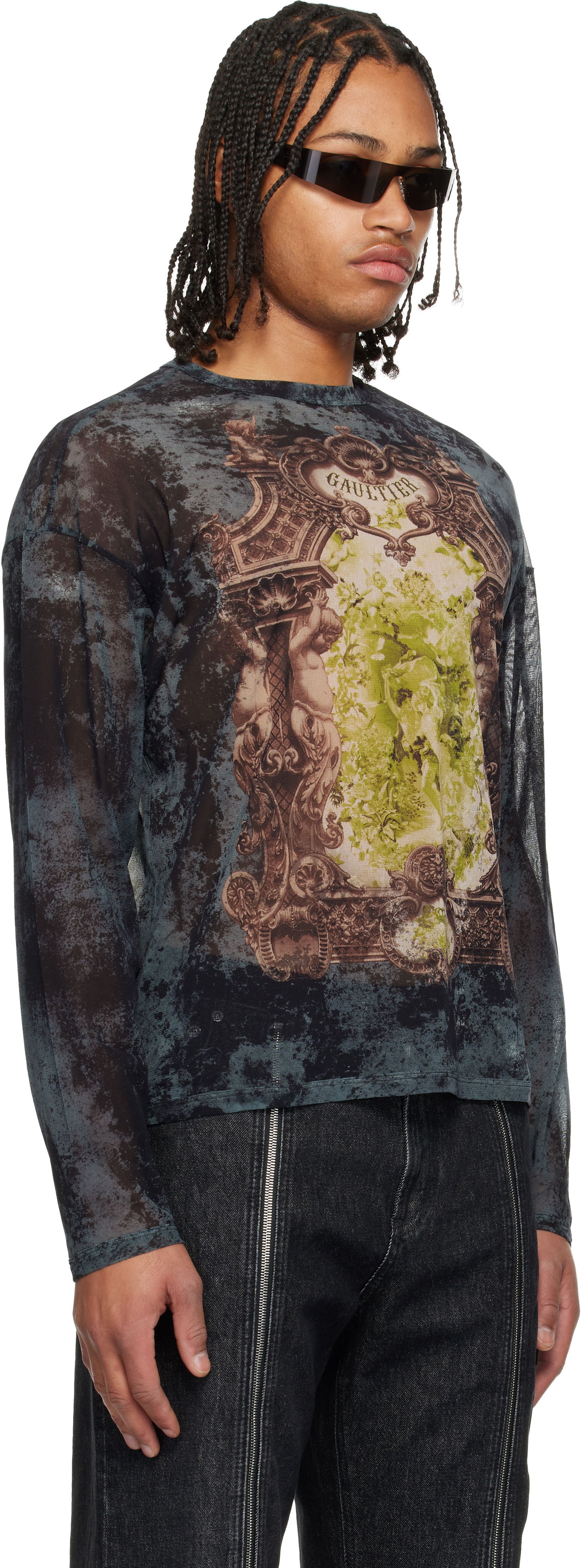Тениска Jean Paul Gaultier The Oversized Médaillon Printed Mesh Long Sleeve Top Многоцветен | 25/04-W-TO340-M006P-005740, 1