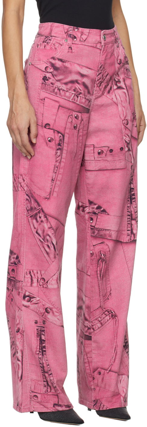 Дънки Blumarine Blumarine Trompe L'œil Print Wide-Leg Jeans Розово | P422J128A, 1