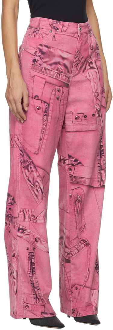 Дънки Blumarine Blumarine Trompe L'œil Print Wide-Leg Jeans Розово | P422J128A, 1