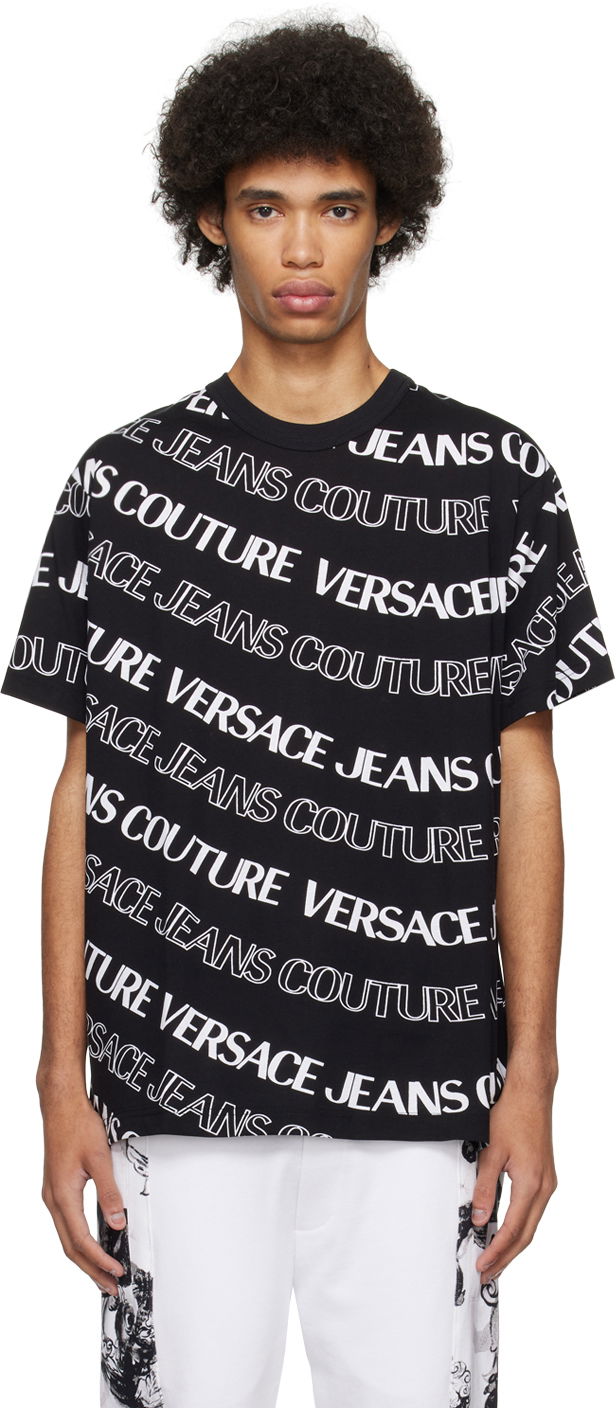 Тениска Versace Jeans Couture Jacquard T-Shirt Черно | E76GAH6R0_EJS296