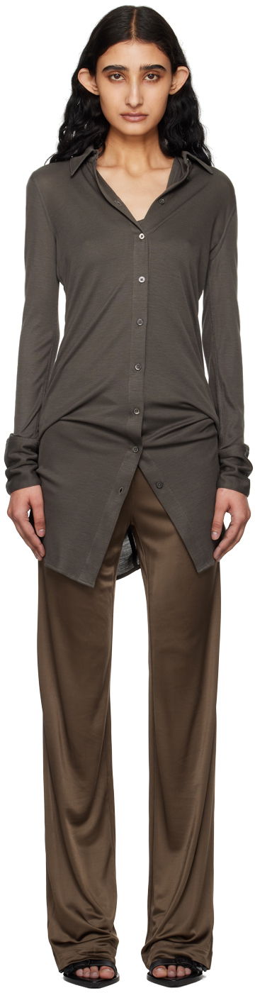 Риза Helmut Lang Helmut Lang Ribbed Shirt Dress Кафяво | O04HW611, 0