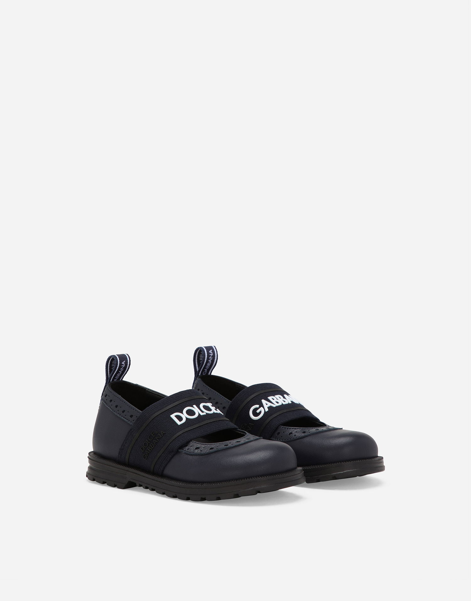 Кецове и обувки Dolce & Gabbana Calfskin Nappa Branded Elastic Ballet Flats Тъмно синьо | D20088AW0878V655, 1