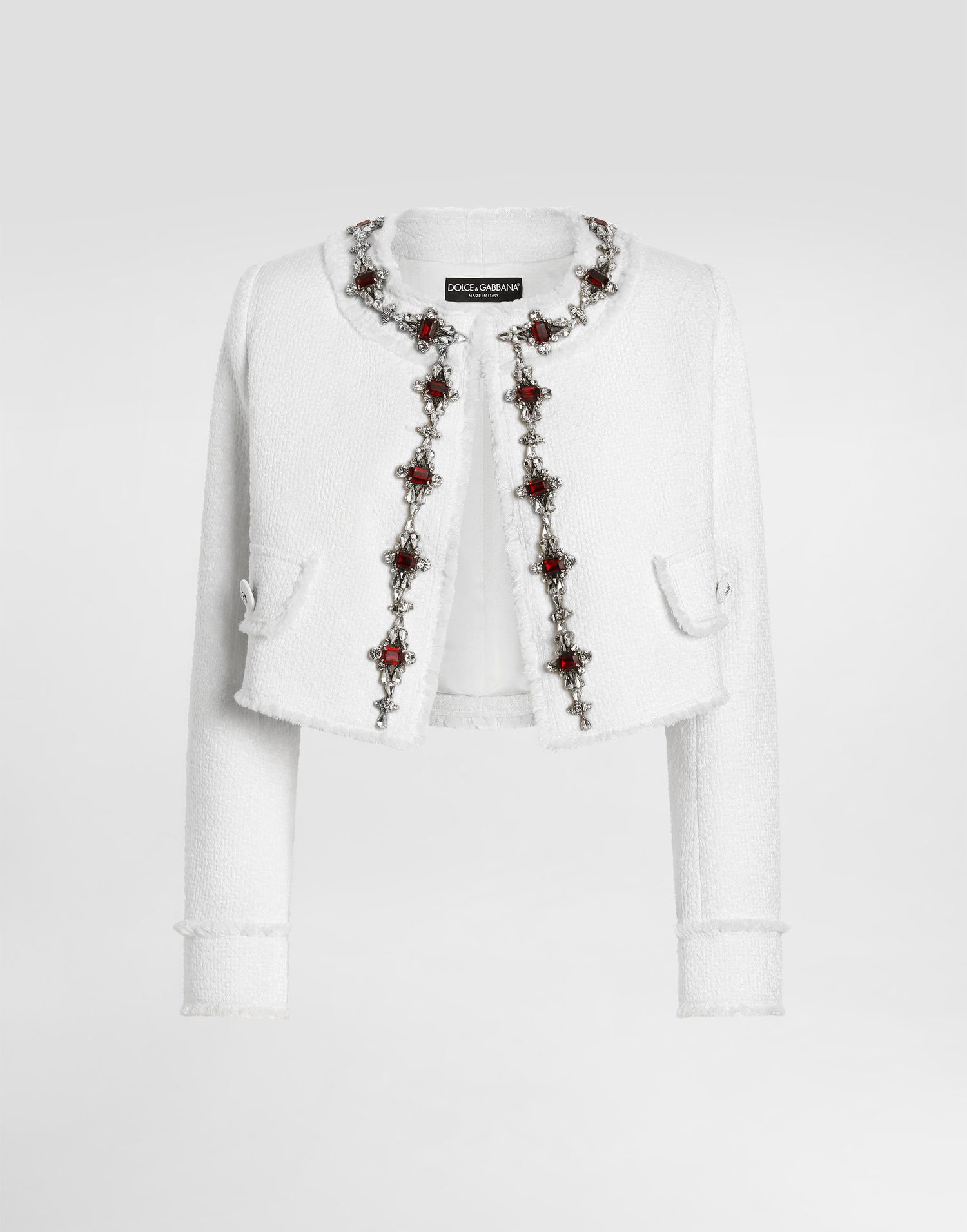 Яке Dolce & Gabbana Dolce & Gabbana Short Tweed Jacket With Jewel Embroidery Бяло | F26X8ZHUMUAW3789, 0