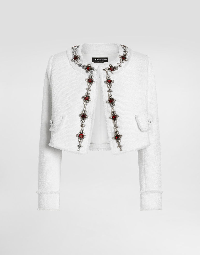 Яке Dolce & Gabbana Dolce & Gabbana Short Tweed Jacket With Jewel Embroidery Бяло | F26X8ZHUMUAW3789