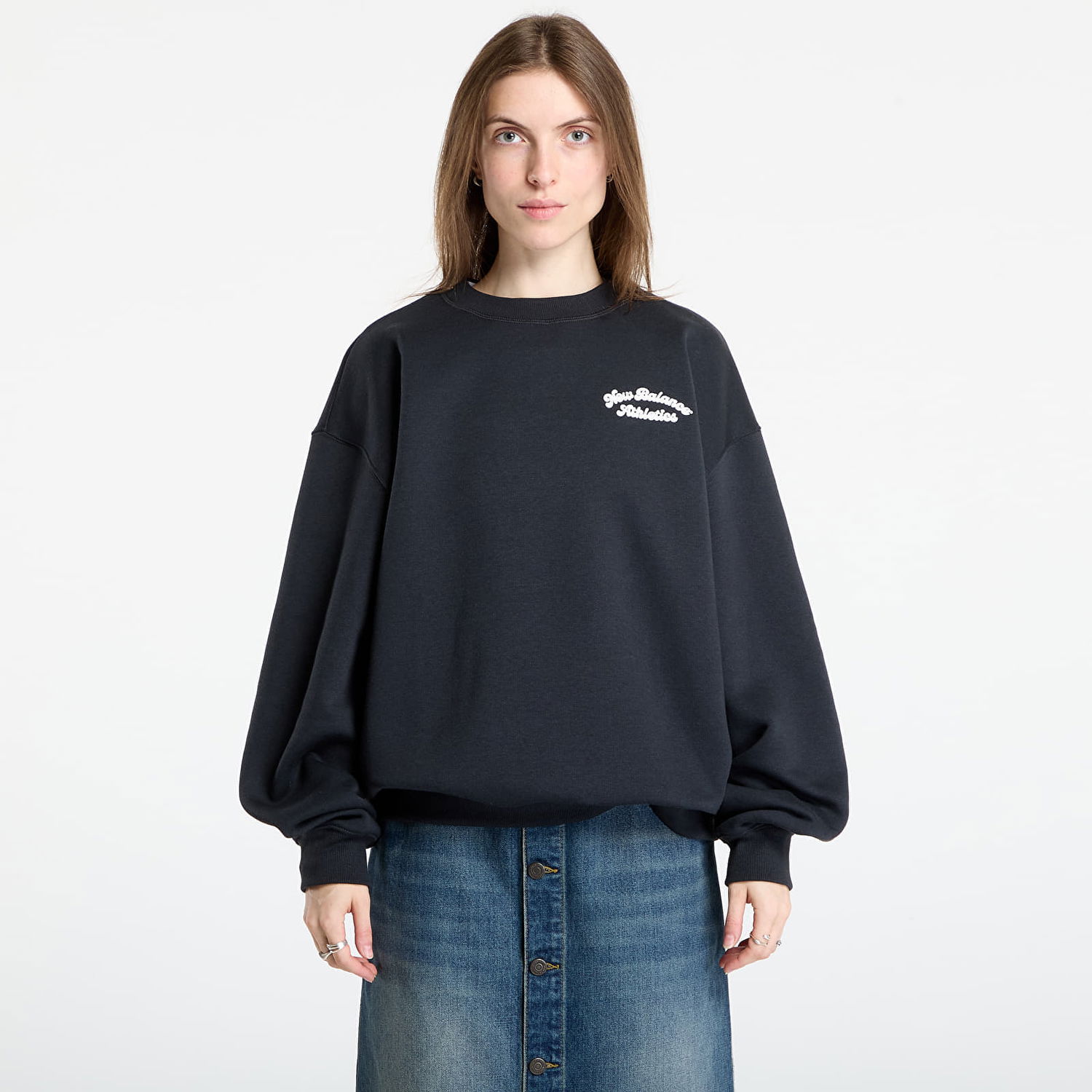 Суитчър New Balance Sweatshirt Linear Heritage Fleece Crew Черно | WT53516BK, 0