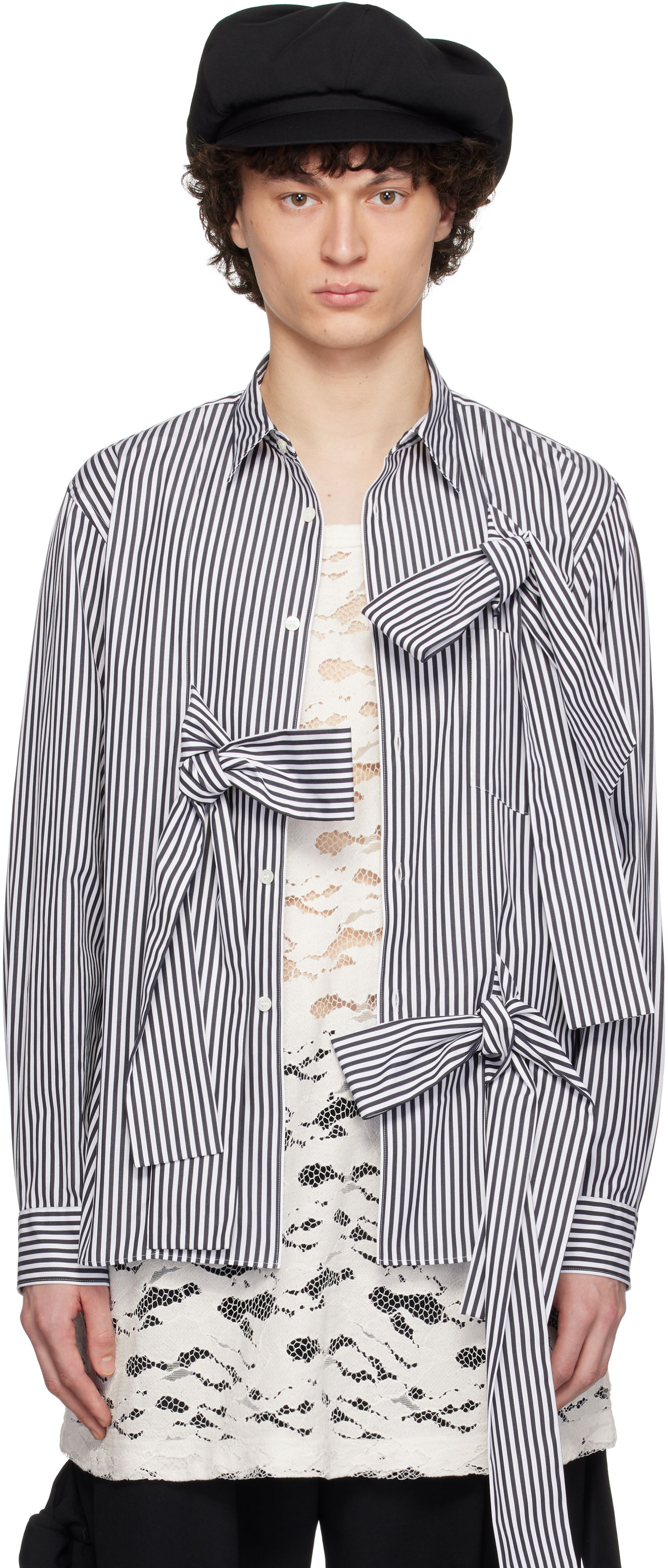 Риза Comme des Garçons Homme Plus Broad Stripe Tie Shirt Тъмно синьо | PO-B018-051, 0