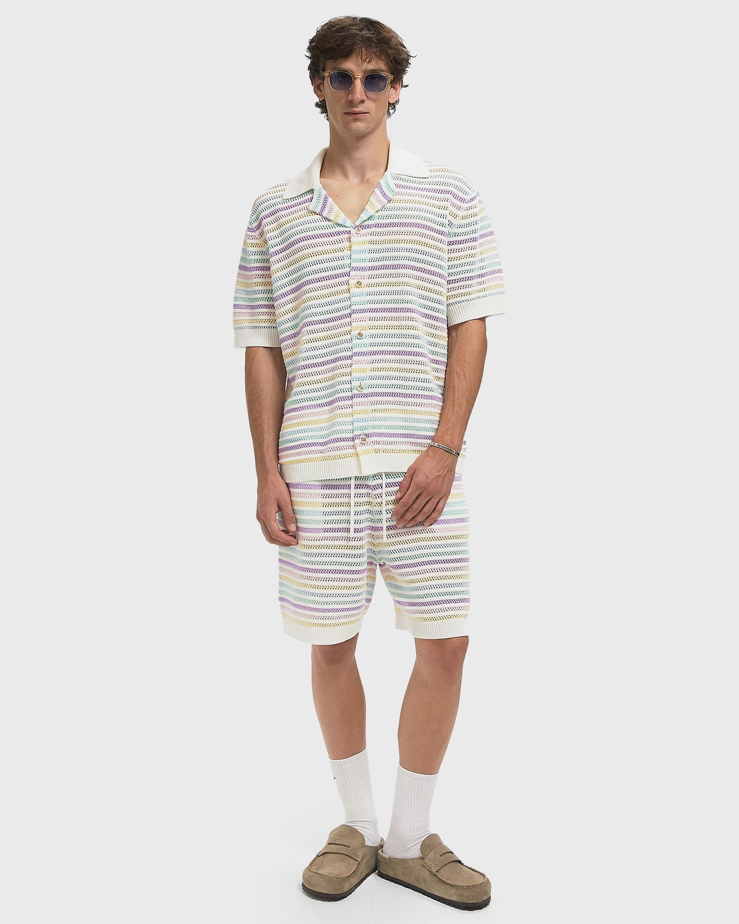 Поло тениска Casablanca Crochet Knit Striped Polo Shirt Многоцветен | M-AW25-KW-1097-01, 1
