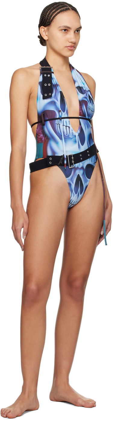 Бански Ottolinger Ottolinger Skull-Print Belt One-Piece Swimsuit Синьо | 301901, 3