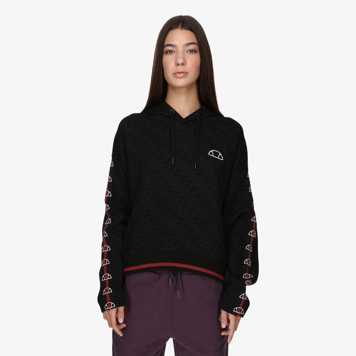 Суитчър Ellesse Women's All-Over Logo Print Hoodie Черно | ELA243F696-01, 0