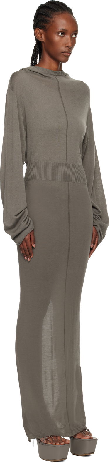 Pокля Rick Owens Concordians Knit Hooded Maxi Dress Бежово | RP02E4649 M, 4