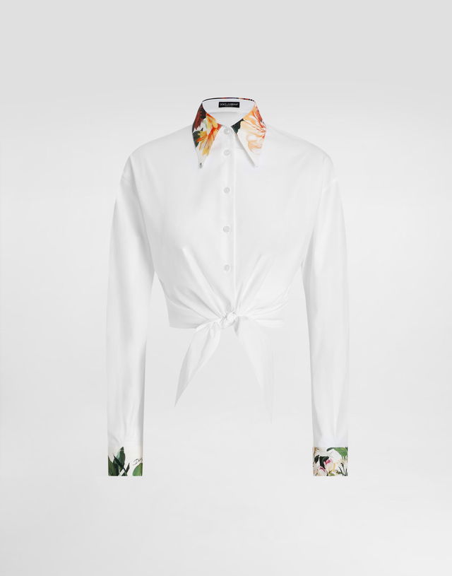 Dolce & Gabbana Bouquet-Print Tie-Front Poplin Shirt