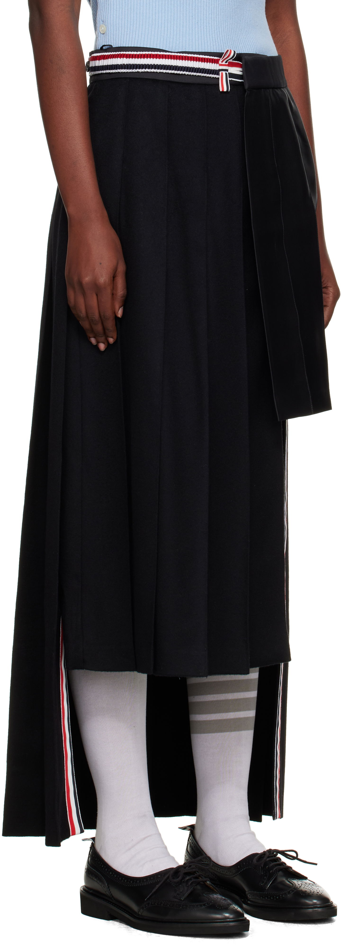 Пола Thom Browne Wrap Pleated Midi Skirt Черно | FGCA33C-07962, 1