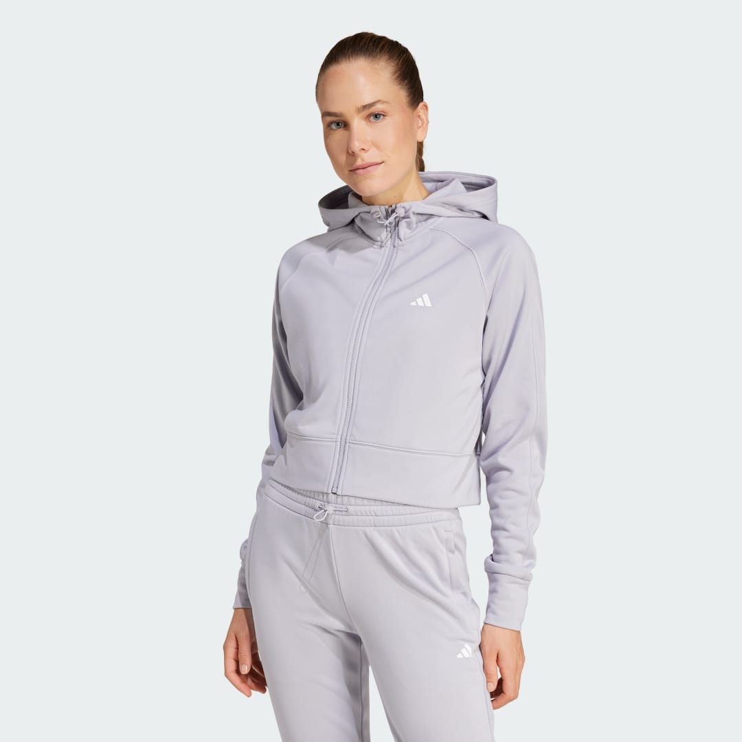 Суитчър adidas Performance AEROREADY Game and Go Full-Zip Fleece Hoodie Лилаво | IX5066, 0