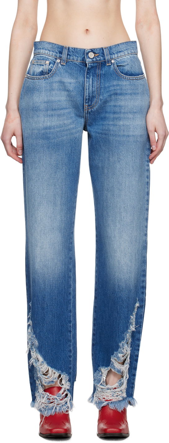 Дънки Stella McCartney Stella McCartney Distressed Jeans Синьо | 6D00293SPH26