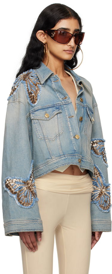 Яке Blumarine Blumarine Butterfly Appliqué Cropped Denim Jacket Синьо | P444J081A, 1
